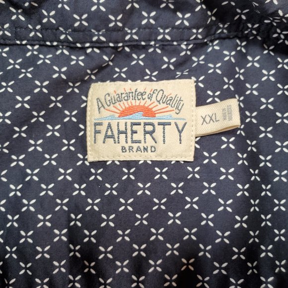 Faherty Shirt Mens 2XL Navy Blue All Over Print Casual Button Down Gorpcore - Picture 2 of 13